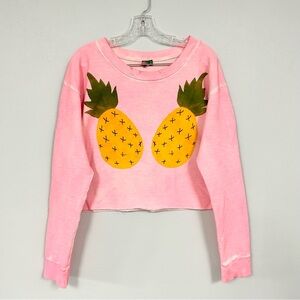FARM RIO🍍Neon Pink Cropped Pineapple Sweatshirt Size S